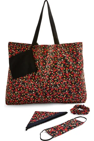 Primark Black and red floral print canvas accessories set 5 piece