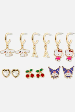 Primark Oorbellen met initiaal en Hello Kitty, set van 6