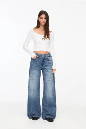 Pull&Bear Mid Waist Jeans Met Wijde Pijpen