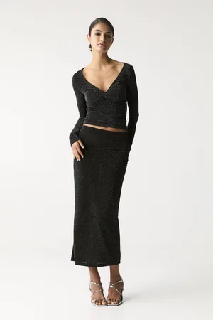 Pull&Bear Glanzende Halflange Rok Met Plooitjes