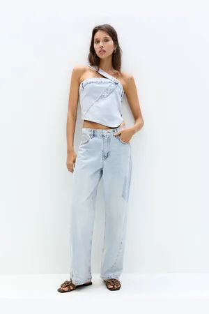 Pull&Bear Balloon Fit Baggy Jeans Met Patchwork