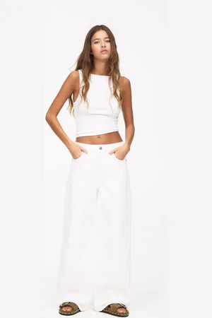 Pull&Bear Witte Baggy Jeans Met Halfhoge Taille