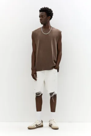 Pull&Bear Straight Denim Bermuda Met Scheur