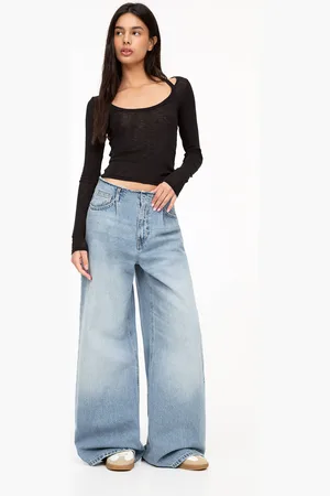 Pull&Bear Jeans Met Wijde Pijpen En Gerafelde Tailleband