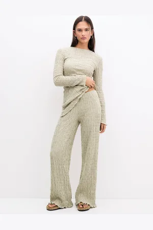 Pull&Bear Wide Leg Broek Van Gekreukt Materiaal
