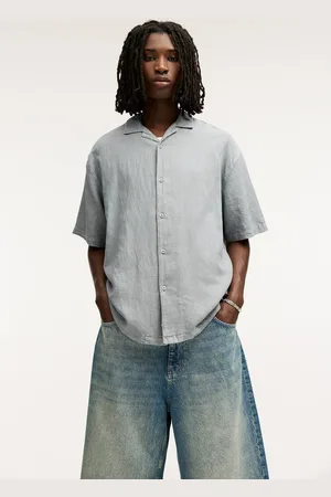 Pull&Bear Basic Overhemd Met Korte Mouw. Linnenmix.