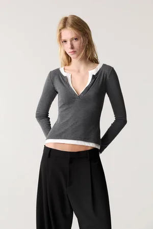 Pull&Bear Dubbel T-Shirt Met Lange Mouw