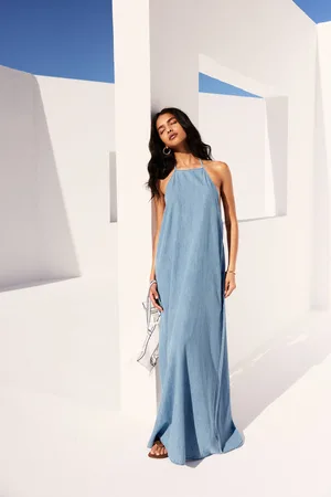 Pull&Bear Lange Soepelvallende Denim Jurk