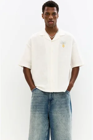 Pull&Bear Overhemd Met Borduursel En Korte Mouw
