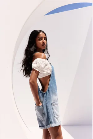 Pull&Bear Korte Denim Tuinbroek Met Zakken