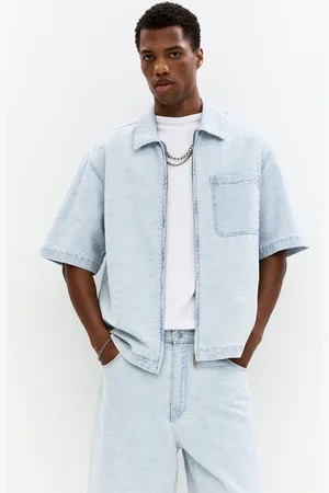 Pull&Bear Jacquard Denim Overhemd Met Korte Mouw
