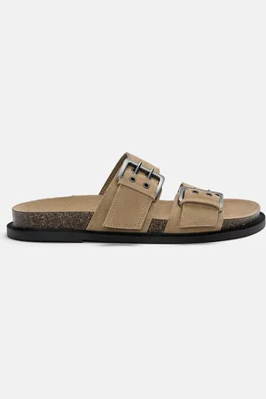 Pull&Bear Platte Leren Slippers Met Gespen