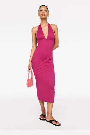 Pull&Bear Polyamide Midi-Jurk Met V-Hals