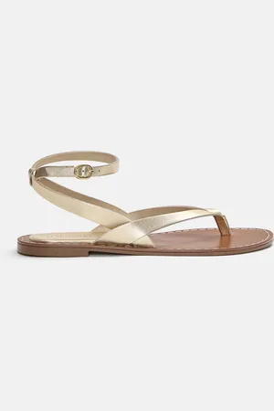 Pull&Bear Goudkleurige Leren Platte Sandalen