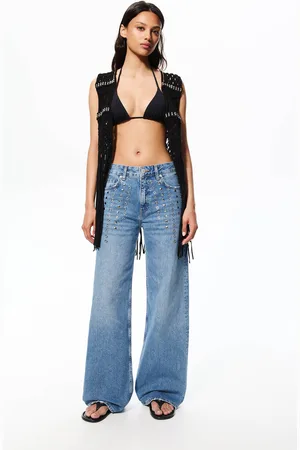 Pull&Bear Baggy Jeans Met Halfhoge Taille En Studs