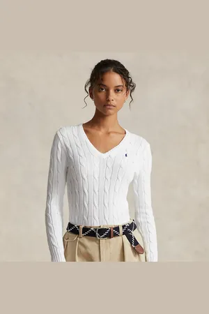Ralph Lauren Katoenen kabeltrui met V-hals