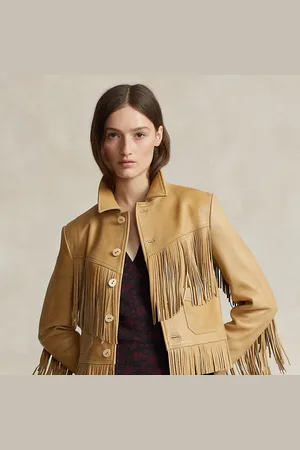 Ralph Lauren Gewaxt leren jack met franjes