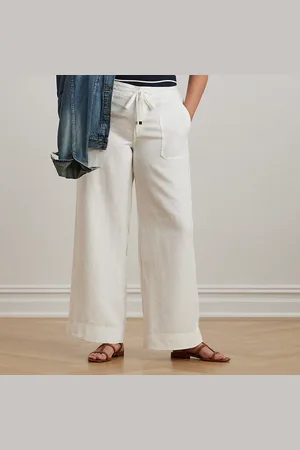 Ralph Lauren Plus Size - Linnen broek met wijde pijpen