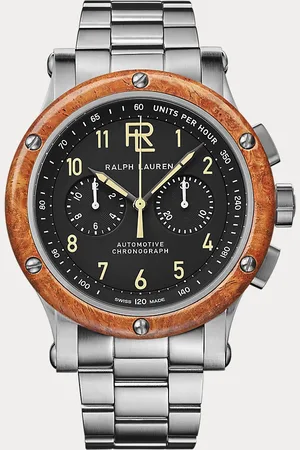 Ralph Lauren 42 mm stalen chronograaf houten rand