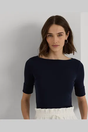 Ralph Lauren Stretchkatoenen T-shirt met boothals