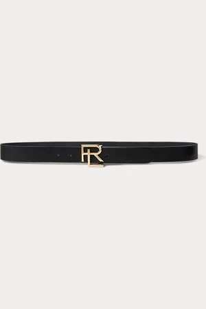 Ralph Lauren Fijngenerfd leren riem met RL-plaat