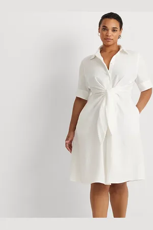 Ralph Lauren Plus Size - Linnen overhemdjurk met gestrikte voorkant