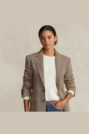 Ralph Lauren Blazer van linnenmix met visgraatmotief