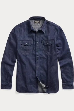 Ralph Lauren Indigo katoen-linnen denim werkoverhemd