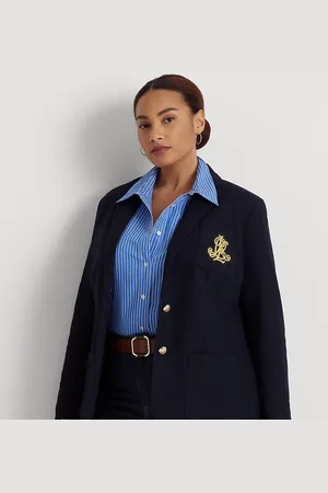 Ralph Lauren Plus Size - Jacquard blazer met goudkleurige patch