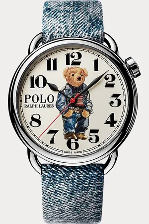 Ralph Lauren 42 mm stalen horloge met Denim Polo Bear