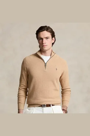 Ralph Lauren Mesh-gebreide katoenen trui met kwartrits
