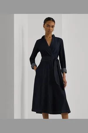 Ralph Lauren Denim midi-jurk met lange mouwen