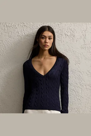 Ralph Lauren Kabelgebreide zijden trui met V-hals