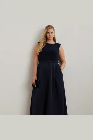 Ralph Lauren Plus Size - Faille-en-jersey avondjurk met riem