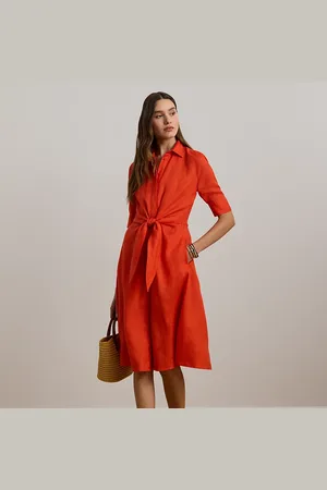 Ralph Lauren Petite - Linnen overhemdjurk met strik voor