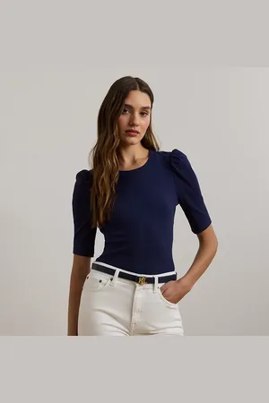 Ralph Lauren Ribgebreid T-shirt met pofmouwen