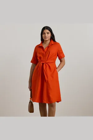 Ralph Lauren Plus Size - Linnen overhemdjurk met gestrikte voorkant