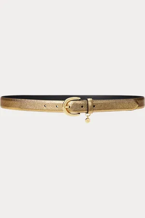 Ralph Lauren Leren riem met kruisarcering en bedeltje