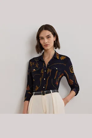 Ralph Lauren Petite - Slim fit jersey overhemd met riemprint