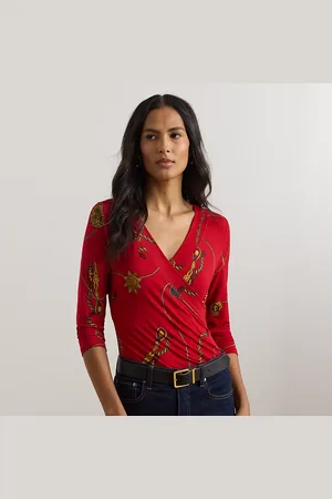 Ralph Lauren Petite - Jersey top met overslag en riemprint