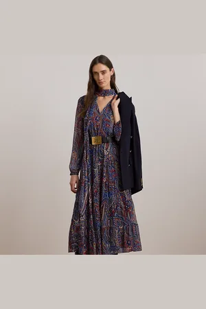 Ralph Lauren Gelaagde chiffon paisley jurk met strik