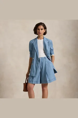 Ralph Lauren Geplooide katoenen chambray short