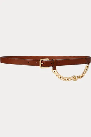 Ralph Lauren Smalle leren riem met logoketting