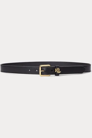 Ralph Lauren Smalle leren riem met logo op de houder