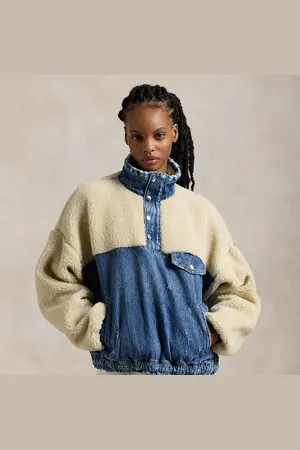 Ralph Lauren Fleece-denim trui met opstaande boord