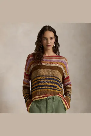 Ralph Lauren Gestreepte katoenen-linnen gehaakte trui