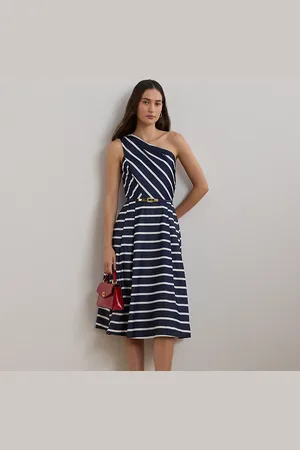 Ralph Lauren Gestreepte taffeta cocktailjurk met riem