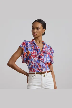 Ralph Lauren Gebloemde georgette blouse met ruches