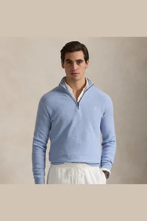 Ralph Lauren Mesh-gebreide katoenen trui met kwartrits