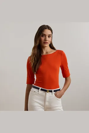 Ralph Lauren Stretchkatoenen T-shirt met boothals